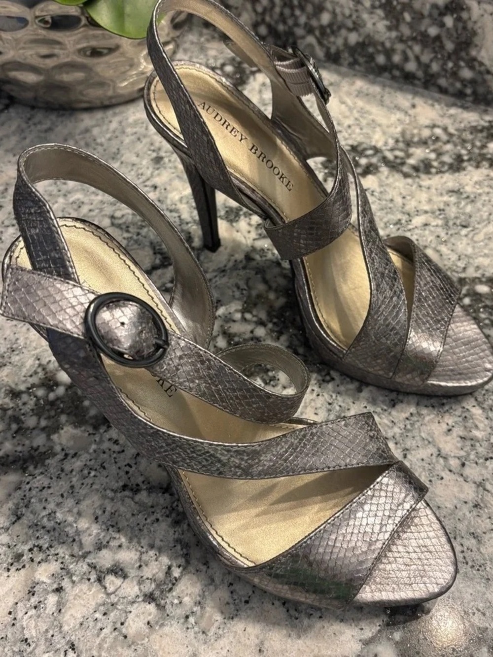 Audrey Brooke Silver Strappy High Heel Sandals